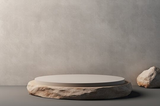 round concrete podestal for product placement - empty mockup template