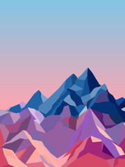 Abstract mountain pink sunset natural landscape design graphic vector image.