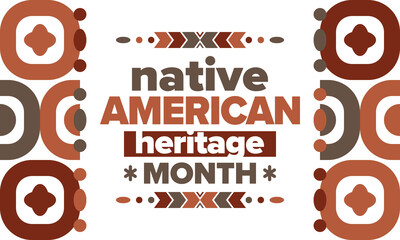 Native American Heritage Month. American Indian culture. Celebrate annual in in November in United States. Tradition Indian pattern. Poster and banner. Vector authentic ornament, ethnic illustration