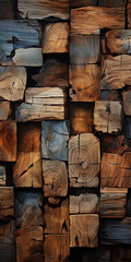 Vertical wooden planks with rich textures and natural brown tones - obrazy, fototapety, plakaty