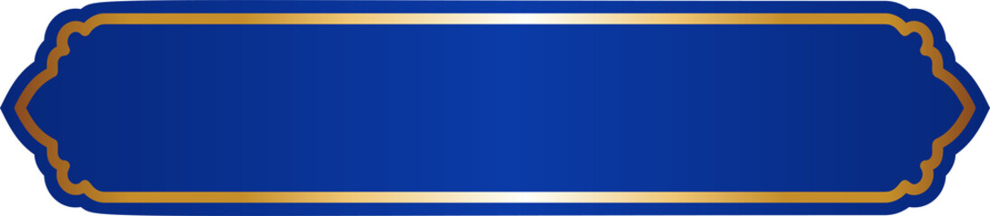 Obraz premium Islamic Ramadan golden frame. Arabic vector design with Turkish ornament and blue background. Arabesque ribbon sticker for tag banner and sale flyer.