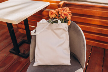 Eco friendly white cotton tote bag mock up for your design.
