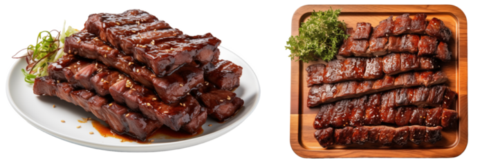 Collection of Korean style grilled short ribs (Galbi) isolated on white background