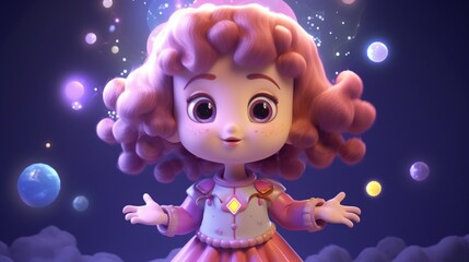 3d cute cartoon magic girl.Generative AI