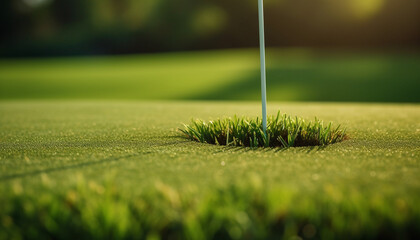 Golf ball on green turf, leisure activity generated by AI