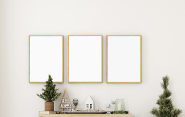Christmas, Frame mockup, interior mockup, Christmas frame mockup, Three wood frame