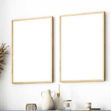 Mock up poster, frame on the wall, two frame mockup, A4