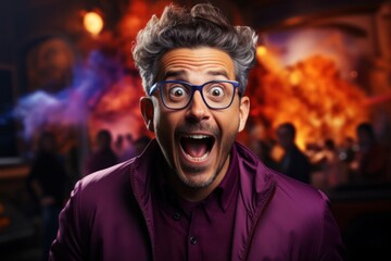 Fototapeta premium Caucasian Man Purple Color Surprised Concept Generative AI