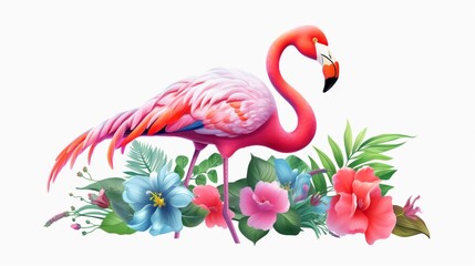 an illustration of a flamingo with flowers on its tai.Generative AI (1)
