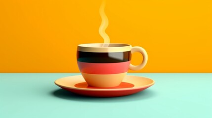 Ceramic cup of coffee on a colored background.Generative AI