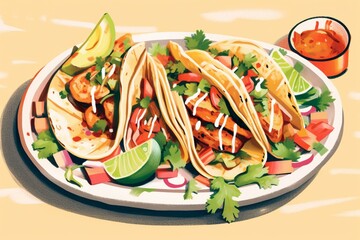 Tacos soar with veggies and chicken. Generative AI