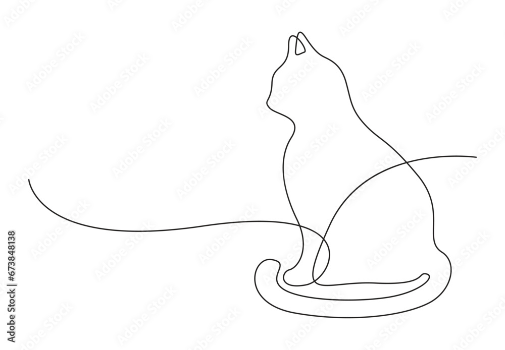 Wall mural  Cat single line drawing of vector illustration. Premium vector. 