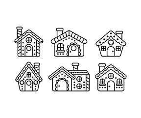 set of gingerbread christmas houses icons vector illustration collection simple line black white style isolated