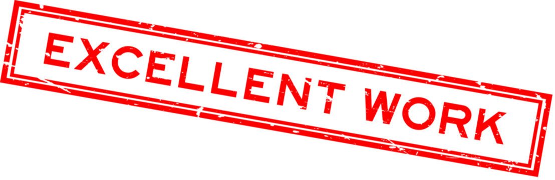 Grunge red excellent work word square rubber stamp in white background