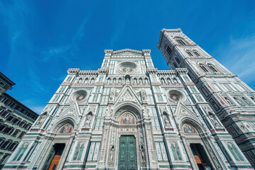 Facade of Cathedral Santa Maria del Fiore in Florence, Italy - obrazy, fototapety, plakaty