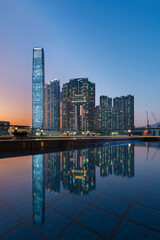 Skyline of downtown district of Hong Kong city at dusk - 673849922