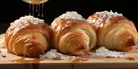 bakery banner image of pawing sugar and honey on to pastries in processing