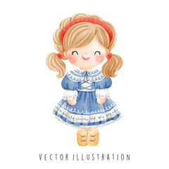 Holland symbol landmarks with Dutch girl in watercolor style. Vector illustration