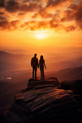 silhouette of a couple walking on the beach at sunset