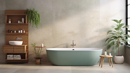 Modern minimalistic bathroom interior with green details