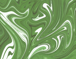Fluid and liquid marble green ink background. Dynamic wavy backdrop design. Abstract color flow template. Suitable for poster, banner, cover, presentation, leaflet, or catalog.