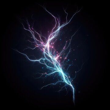  realistic lightning isolated on black background. natural light effect, bright glowing neural connections