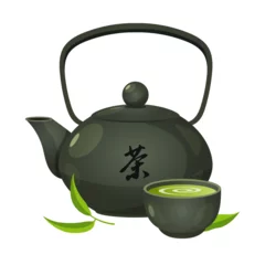 Foto op Aluminium Teapot and cup of Japanese tea illustration   © Elen_Art