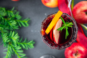 christmas mulled wine apple cider aperitif christmas hot drink sweet cocktail holiday treat new...
