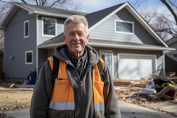 Man in vest smiles before new construction