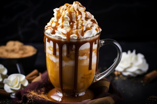 Close-up Image of a Comforting Mug of Salted Caramel Hot Cocoa Perfect for Winter Evenings