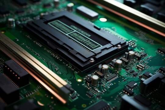 RAM access memory installed in slots of computer motherboard 