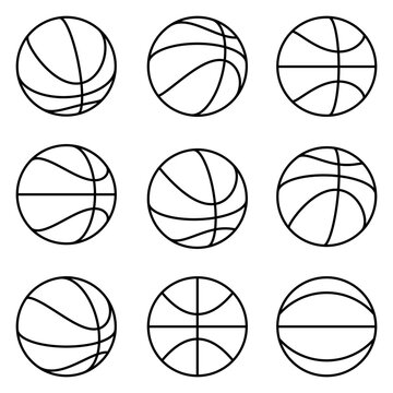 Set of basketball balls 3d view  vector line art