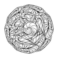 Black and white abstract floral mandala pattern. Antistress coloring page.