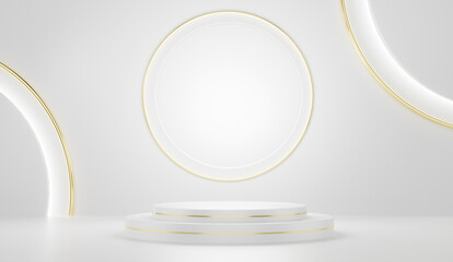White realistic 3D backdrop with golden circles