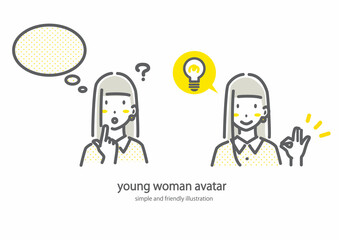 問題＆解決セット　若い女性　シンプルでお洒落な線画イラスト