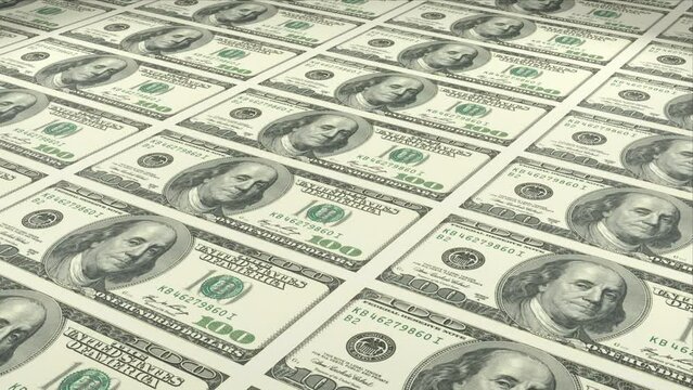 4k 100 US dollars is being printed and has not been cut yet side view