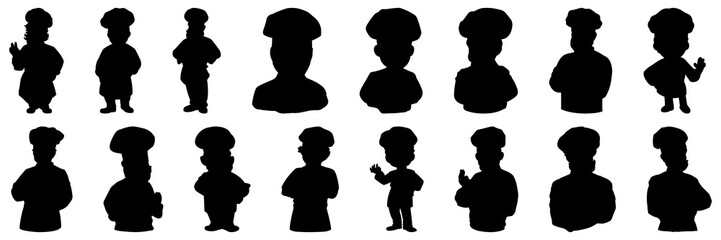 Chef silhouettes set, large pack of vector silhouette design, isolated white background - obrazy, fototapety, plakaty