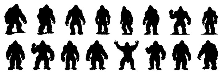 Big food yeti silhouettes set, large pack of vector silhouette design, isolated white background