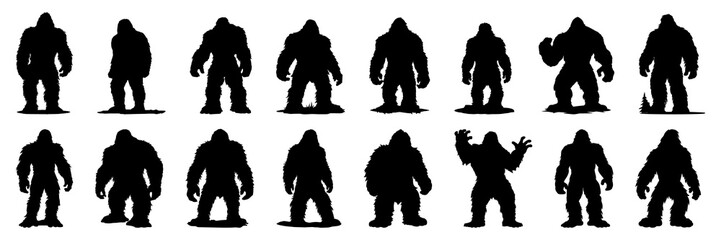 Big food yeti silhouettes set, large pack of vector silhouette design, isolated white background - obrazy, fototapety, plakaty