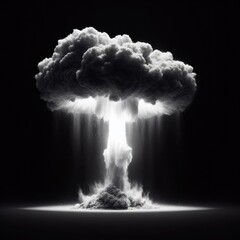 explosion from nuclear bomb, a cloud in the shape of a mushroom, on a black background