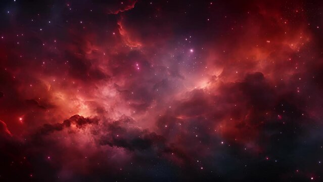 A maroon nebula, a vast expanse of swirling clouds and dust, illuminated by s of fiery, maroon stars tered throughout.