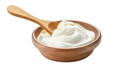 Fototapeta na wymiar Creamy Mayonnaise Spread in Rustic Wooden Bowl and Spoon