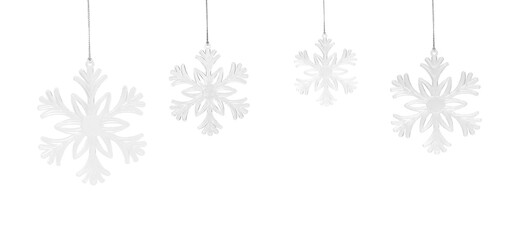 Hanging Snowflakes isolated on white background. Merry Christmas and New Year decorations.