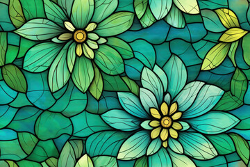 texture de motif de vitrail floral, motif répétable sans couture vert et turquoise