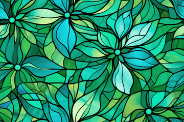 texture de motif de vitrail floral, motif répétable sans couture vert et turquoise