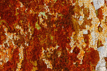 Fototapeta premium Rusty metal surface with cracked background paint. The texture of cracked paint