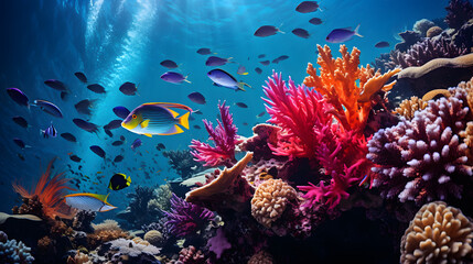 Fototapeta na wymiar A colorful coral reef, with vibrant fish as the background context, during a thriving underwater ecosystem
