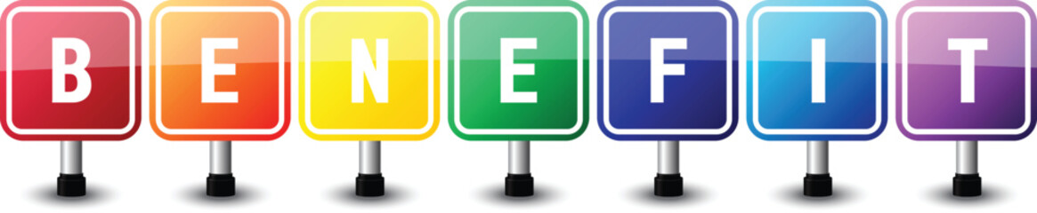 Benefit sign colorful on white background. vector illustration