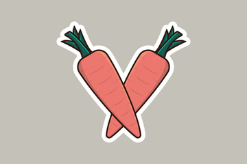 Standing Two Carrots Vegetable Sticker vector illustration. Food nature icon concept. Healthy fresh vegetable food carrot sticker design logo.