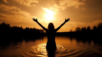 Fototapeta premium girl swimming in the sunset